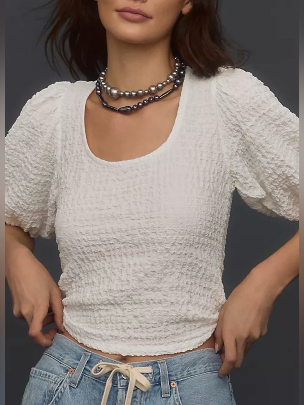 Maeve Balloon-Sleeve Textured Top
Size xs